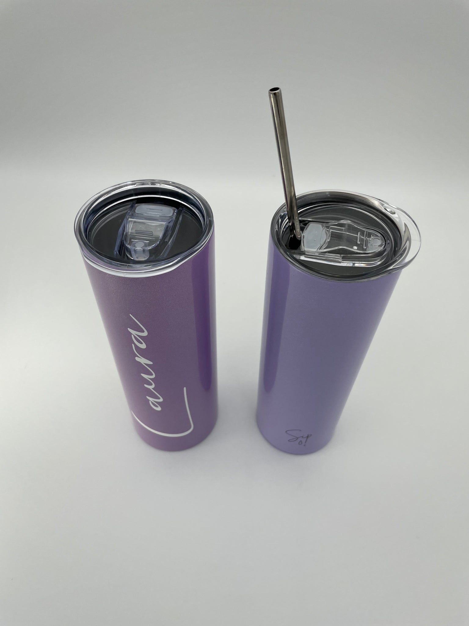 Purple Glitter Personlised Stainless Steel Insulated Cup. 550ML