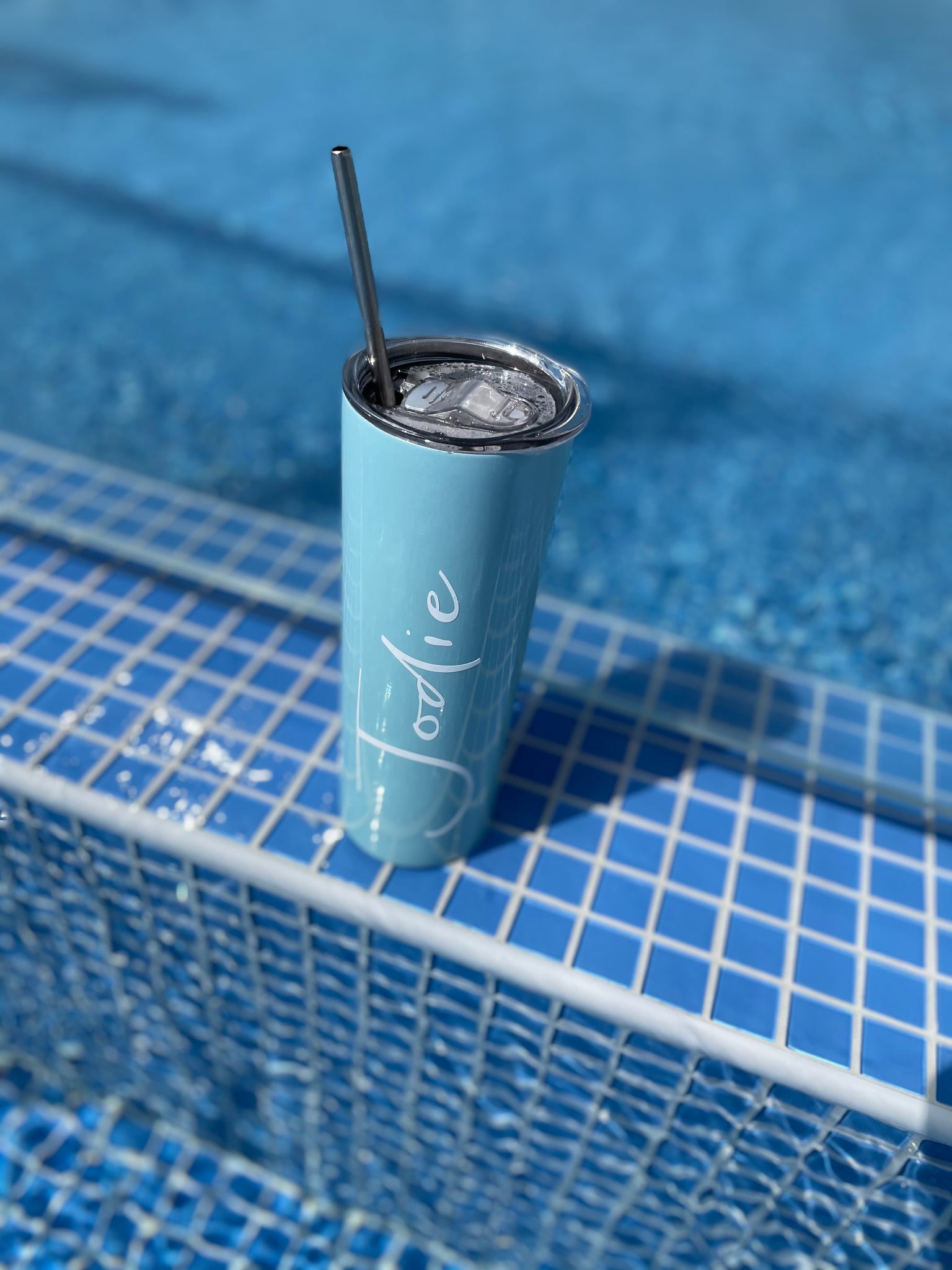 Blue Glitter Personalised Stainless Steel Insulated Cup. 550ML