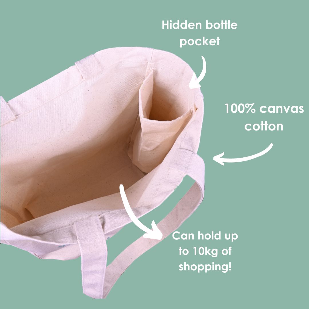 Reusable Canvas Bag with Bottle Pocket
