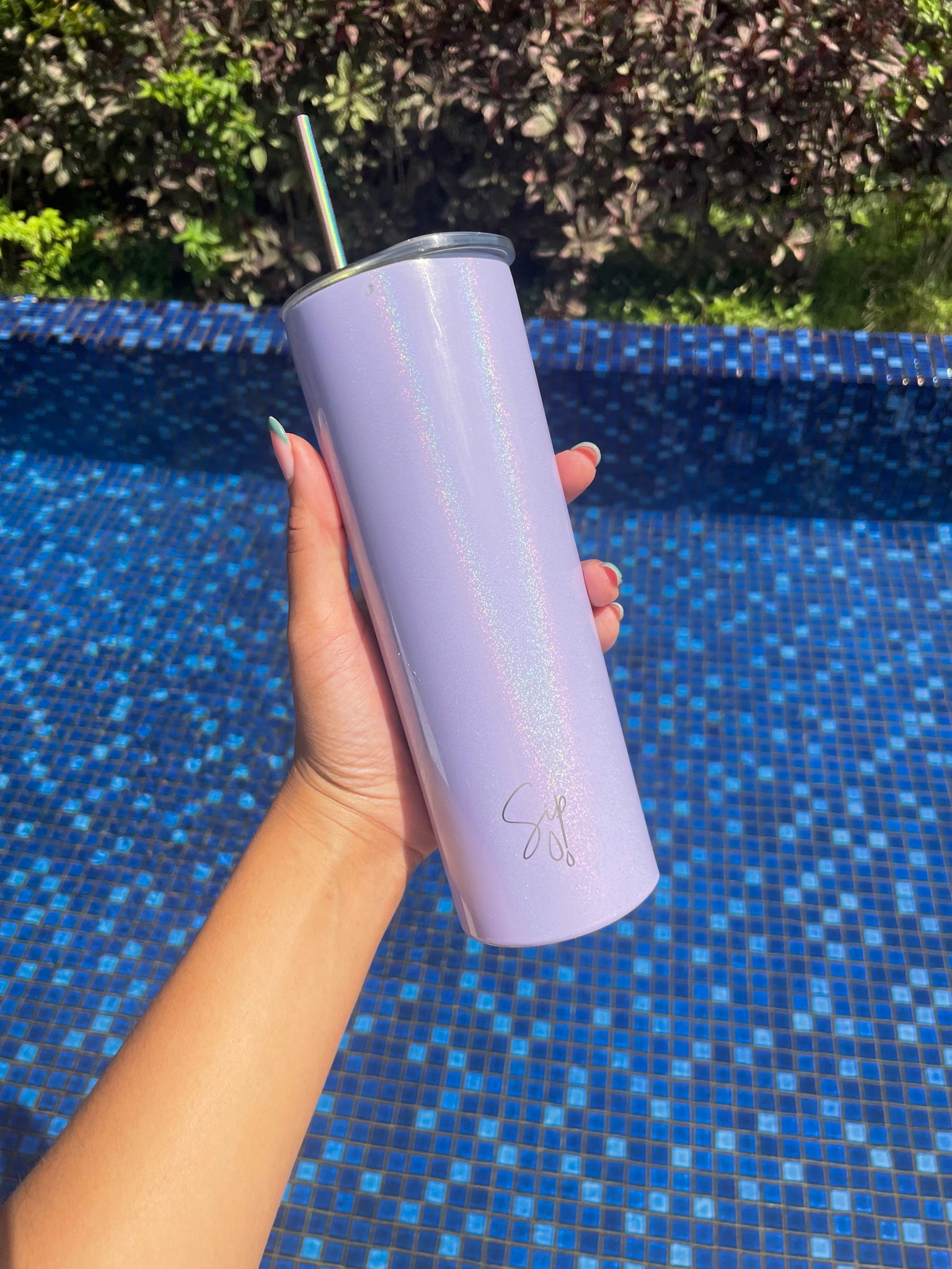 Purple Glitter Personlised Stainless Steel Insulated Cup. 550ML