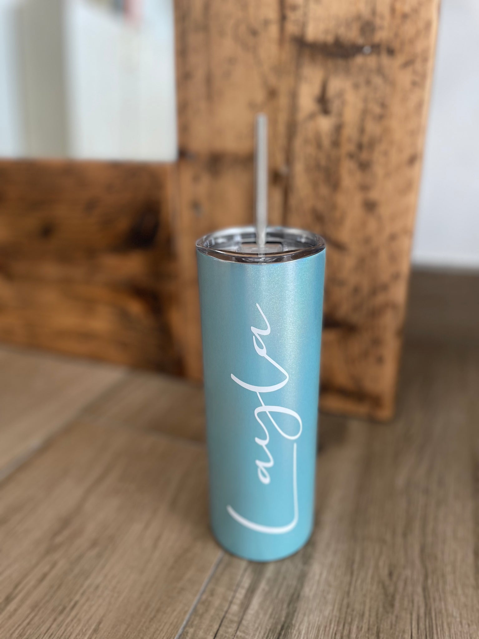Blue Glitter Personalised Stainless Steel Insulated Cup. 550ML